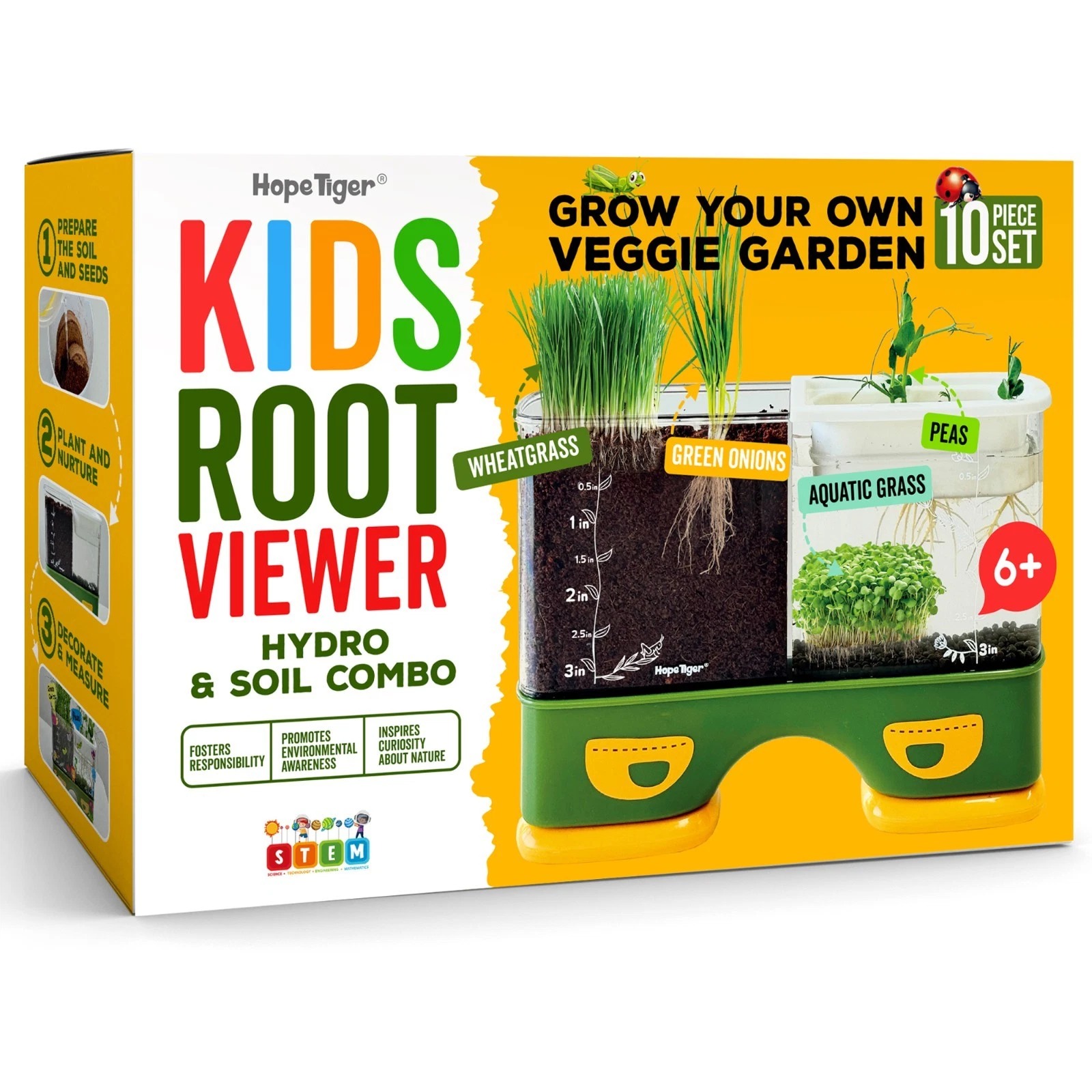 The HopeTiger root viewer kit with a little seedling growing in clear soil